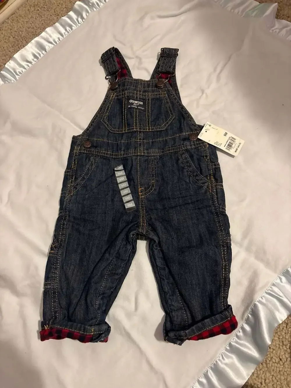 OshKosh B'gosh Flannel-Lined Denim Overalls, Size 9M, NWT